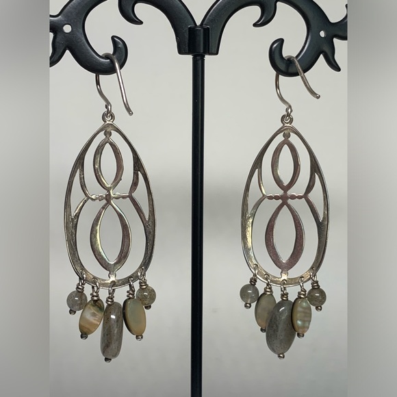 Silpada Sterling Silver HTF INFINITY Feldspar, Abalone Shell Chandelier Earrings - Picture 8 of 13